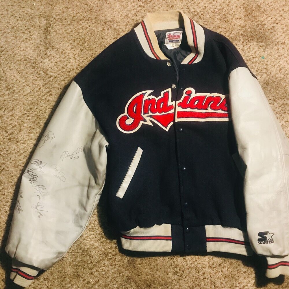 Vintage 1998 Autographed Blue Cleveland Indians Varsity Jacket-Game Worn
